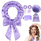 Heatless Curls Overnight Hair Curlers to Sleep In, Satin Heatless Curling Set - No Heat Overnight Curls, Hair Curlers No Heat Curlers, Beach Waves for Women Long Hair Volume (Purple)