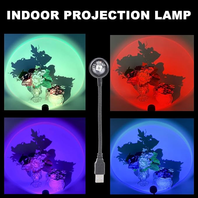 Uonlytech USB Rainbow Projection Lamp Rotatable Indoor Atmosphere Lamp Small Creative Ambient Lighting for Room Decoration