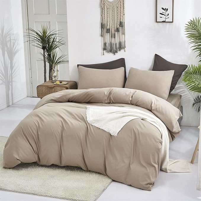 Luxlovery Khaki Comforter Set Twin Cream Coffee Bedding Set Minimalist Bedding Set Solid Dark Champagne Blanket Quilts Modern Ultra Soft Breathable Taupe Color Comforter Set