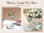 Sage Green Wine Glasses Set 6-16oz, Long Stem - Hand Blown Pale Sage Green Stemware for Wedding Deco