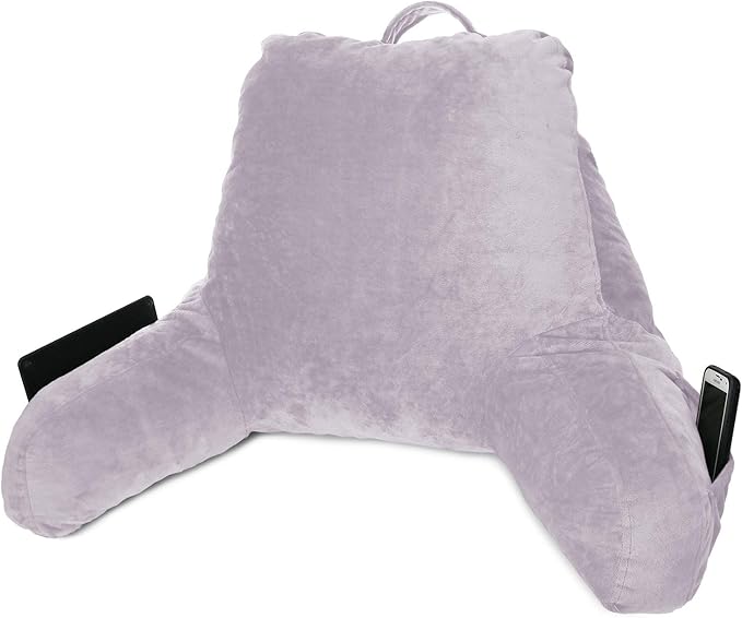 Clara Clark Reading Pillow for Kids & Teens with Shredded Memory Foam, Backrest Pillows for Reading, Watching, and Gaming, Use on Couch, Bed, or Floor, Adjustable Support, Washable Cover Grey Lavender