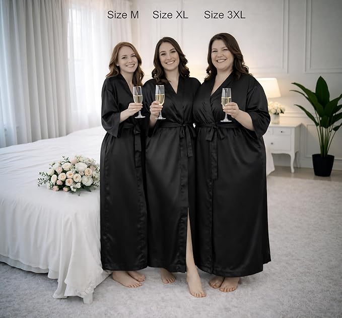 Silk Robes for Women Ankle Length Satin Kimono Robes with Belt Bridemaids Sleepwear Bachelorette Nightgown