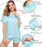 LecGee Womens Silk Satin Pajamas Short Sleeve Loungewear Two-Piece Sleepwear Button-Down Pj Set