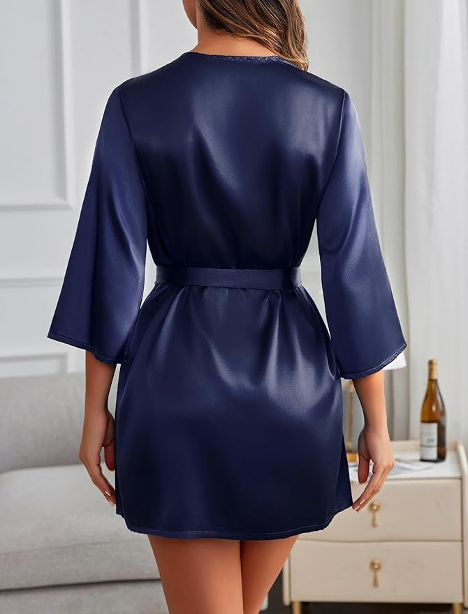 Avidlove Women's Kimono Robe Short Satin Pure Short Silky Robes