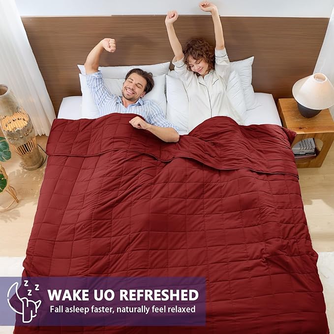 yescool Weighted Blanket for Adults (20 lbs, 88” x 104”, Red) Cooling Heavy Blanket for Sleeping Perfect for 190-210 lbs, Queen Size Breathable Blanket with Premium Glass Bead, Machine Washable