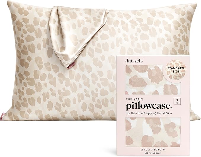 Kitsch Satin Pillowcase with Zipper for Hair & Skin - Softer Than Silk Pillow Cases, Smooth Cooling Satin Pillow Case, Wrinkle-Free, Machine Washable - Pillow Cases Standard Size 19x26 - Leopard
