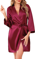 Women's Robes Satin Bathrobe Lightweight Short Silk Kimono V-Neck Bride Bridesmaids Loungewear