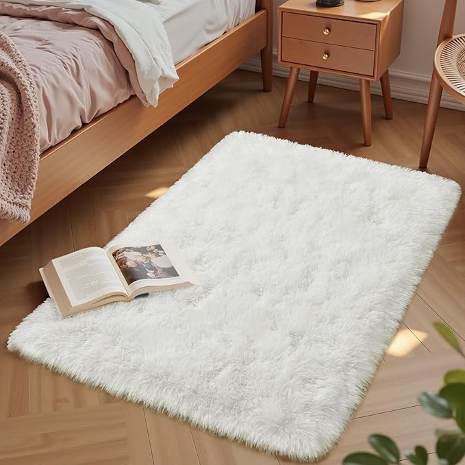 Macgace Small Throw Rugs for Bedroom, 2x3 Cream White Mini Non-Slip Area Rug, Super Soft Plush Fluffy Carpet Modern Home Decor Aesthetic for Entryway Entrance Nursery Kids Room Dorm Office