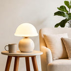 Mushroom Table Lamp for Bedroom, Cozy Bedside Lamp with Glass Shade, Stepless Dimmable Nightstand Lamp for Relaxing Bedroom Decor & Aesthetic Home (White)