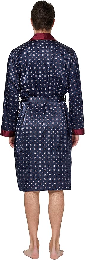 Tony & Candice Men's Satin Robe Lightweight Long Sleeve Silk Kimono Bathrobe with Shorts Set Sleepwear