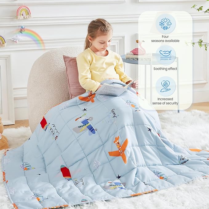 HOSUKKO Weighted Blanket - 2 lbs Blue Airplane Heavy Blanket - Breathable Blanket(36 * 48 inches, 2 lbs)