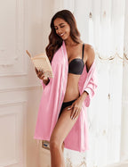 Ekouaer Women's Satin Robe Short Bridesmaid Bride Feather Bridal Robe Kimono Silky Long Sleeve Bathrobe S-XXL
