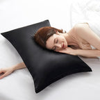 Satin Pillowcases with Zipper （20x26）,Standard Size Pillowcases Set of 2, Black Silk Pillowcase for Hair and Skin