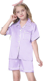 Girls & Womens Satin Pajamas Set, Silk Button-Down Sleepwear 2 Piece Nightwear, 3 Years - Women XXL