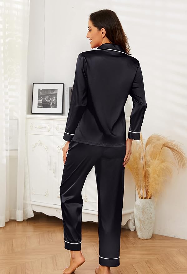 U2SKIIN Women Silk Pajamas Set, Long Sleeve Satin Pajamas for Women Sleepwear Button Down Pjs Set Two-piece