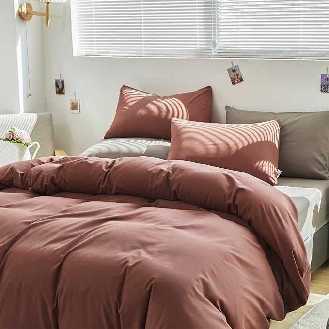 Cottonight Brick Red Comforter Set King Marroon Bedding Comforter Set Solid Modern Blackish Red Blanket Quilts Soft Simple Modern Breathable 3 Piece Hotel Quality Comforter Set for Women Men