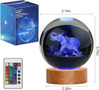 Large 3D Elephant Lamp Crystal Ball Night Light, 16 Color Changing with Remote Control for Bedroom Decor, Ideal Cool Desk Decor Gift for Teens Boys and Girls, Elephant