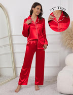Ekouaer Pajamas For Women Set Silk Pjs 2 Piece Satin Sleepwear Long Sleeve Button Down Lounge Sets With Pant