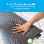 Sidney Sleep Bed Pillow for Side and Back Sleepers - Queen Size - Adjustable Filling - Memory Foam Pillow for Neck and Shoulder Support - Customizable Loft - Additional Foam Bag Included (Grey)
