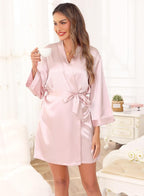 Women's Robes Satin Bathrobe Lightweight Short Silk Kimono V-Neck Bride Bridesmaids Loungewear