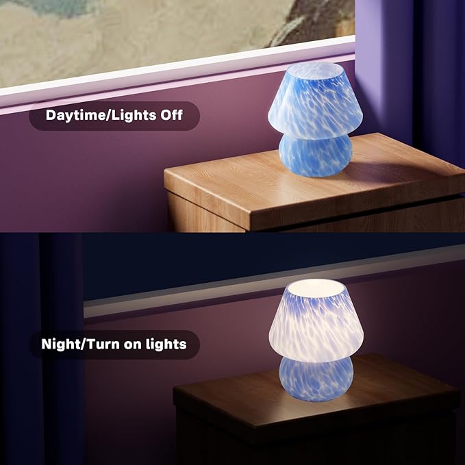 Dawnwake Mushroom Lamp Table Lamp for Bedroom,Small Desk Bedside Lamps for Living Room,Mushroom Decor Cute Mini Modern Mid Century Lamps for Night Stands (Blue)