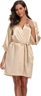 Robe for Women Silky Lightweight Satin Kimono Bride Bridesmaids Wedding Party Robes Dressing Gown Summer Loungewear