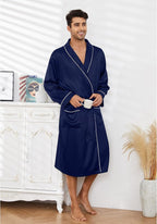 Vulcanodon Men’s Satin Robe Lightweight,Men's Luxurious Silk Kimono Bathrobe