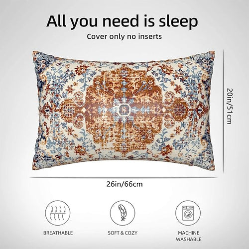 1 Pack Satin Pillowcase for Hair and Skin Vintage Boho Carpet Imitation Silk Pillowcase with Hidden Zipper Soft Breathable Smooth Cooling Pillow Cover Standard Size for Bedroom Sofa 20”x26”