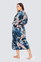 KIM+ONO Plus Size Luxury Kimono Robe for Women | Long Satin Floral Robe | Original Design | Removable Waist Tie Closure