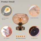 Mid Century Glass Table Lamp,Dimmable Desk Lamp,LED Bulb Included,Touch Control & USB A+C Port,Cognac Amber Seeded Glass