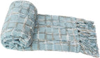 Multicolored Chenille Knitted Throw Soft Cozy Fluffy Reversible Boho Plaid Throw Blanket with Tassels for Couch Chair Bed Cover Living Room Bedroom Décor, 50" x 60", Light Blue