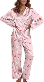 Ekouaer Pajamas For Women Set Silk Pjs 2 Piece Satin Sleepwear Long Sleeve Button Down Lounge Sets With Pant
