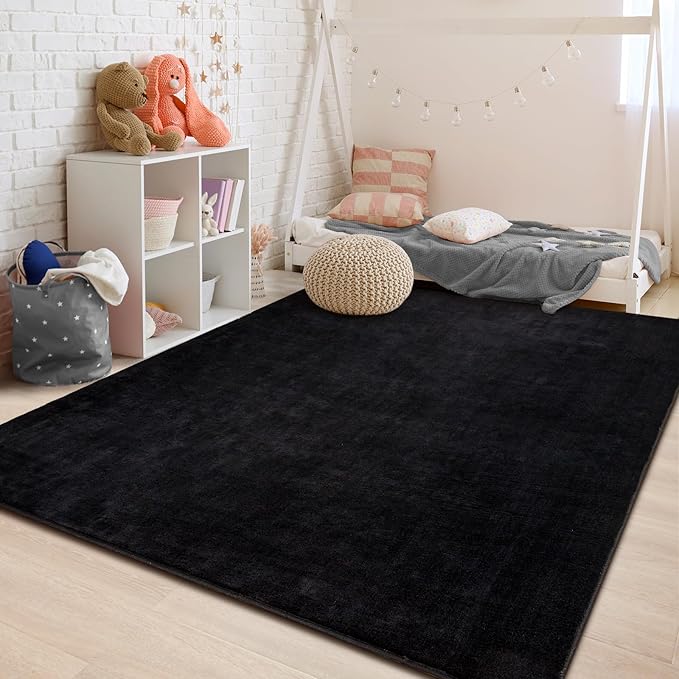 Przemy Washable Area Rug for Living Room Bedroom, 6x9 Feet Black Memory Foam Rug, Super Soft Modern Indoor Carpet for Kids Room Girls Boys Dorm Nursery Decor Mat