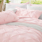 BEDELITE Baby Pink King Size Comforter Set - 3 Pieces Boho Pintuck Bedding Comforter Sets, Lightweight Soft & Warm King Bedding Set with 2 Pillowcases for All Season