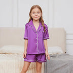 QPANCY Kids Satin Pajamas Sets Baby Boy Girl Button-Down Silk Sleepwear 2 Piece Short Sleeve Loungewear Clothes Set
