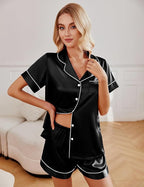 Ekouaer 2 Pack Pajama Sets for Women Silk Satin Pj Short Sleeve Button Down Sleepwear Top and Shorts Summer Lounge Set S-XXL