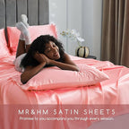 MR&HM Satin Bed Sheets, Queen Size Sheets Set, 4 Pcs Silky Bedding Set with 15 Inches Deep Pocket for Mattress (Queen, Blush)