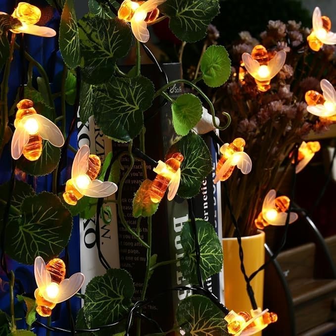 Honeybee Solar String Lights,Waterproof 20FT 30Led Bumble Bee Shape Solar Powered Fairy String Lights for Outdoor Garden Summer Party Wedding Xmas Decoration(Warm White)