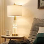 SAIWEYA Crystal Table Lamps Modern 3-Way Dimmable Bedside Lamp with 2 USB Ports & AC Outlets for Living Room Bedroom Nightstand Lamp Night Light