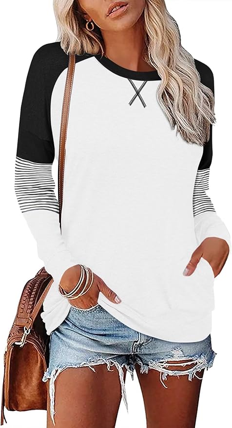 Magritta Women's Long Sleeve Leopard Color Block Tunic Comfy Crewneck T Shirt Tops Black XL