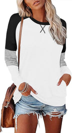 Magritta Women's Long Sleeve Leopard Color Block Tunic Comfy Crewneck T Shirt Tops Black XL