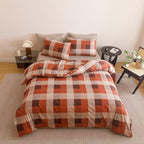 Luxlovery Checkered Red Khaki Comforter Set Twin Gingham Plaid Comforter Teens Kids Bedding Set Fluffy Soft Grid Khaki and Red Blanket Quilts with 2 Pillowcases