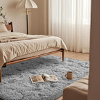 Grey Rugs for Bedroom 8x10 Feet Large - Ultra Soft Faux Fur Area Rug - Plush Non-Slip Shaggy Carpet for Living Room, Cozy Fluffy Rug for Kids Boys Girls Dorm Nursery Room, High Pile Floor Carpet