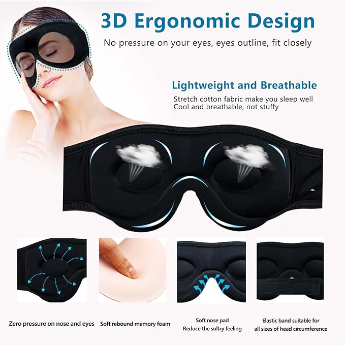 2-Pack Bluetooth Sleep Mask, Sleep Mask with Bluetooth Headphones, Eye Mask with Sleeping Headphones for Side Sleeper, Nap, ASMR, Air Travel, Meditation, Relaxation