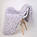 Wttfc Chunky Knit Throw Blanket, Handmade Soft Chenille Yarn Throw Blanket, Thick Cable Knitted Blankets, Large Rope Knot Crochet Blankets for Couch Sofa Bed Home Decor,White Gray,120x150cm