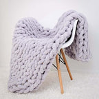 Wttfc Chunky Knit Throw Blanket, Handmade Soft Chenille Yarn Throw Blanket, Thick Cable Knitted Blankets, Large Rope Knot Crochet Blankets for Couch Sofa Bed Home Decor,White Gray,120x150cm