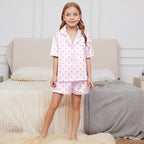 QPANCY Kids Satin Pajamas Sets Baby Boy Girl Button-Down Silk Sleepwear 2 Piece Short Sleeve Loungewear Clothes Set