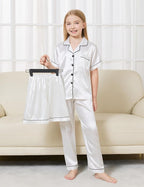 DIPUG 3 Piece Girls Silk Pajamas Set Soft Satin PJs Sleepwear for Comfortable Nights