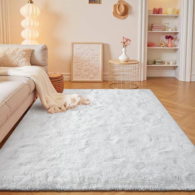 junovo Washable, Non-Slip Area Rug, Ultra Soft Area Rugs 3x5 Feet Fluffy Carpets for Bedroom Kids Girls Boys Baby Living Room Shaggy Floor Nursery Rug Home Bedroom Mats, White