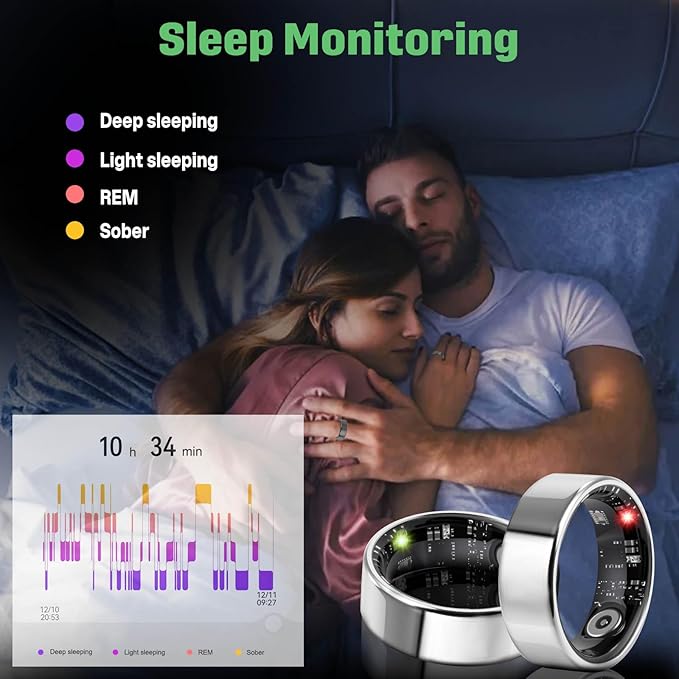 FAHKNS Smart Health Ring for Women Men: Fitness Tracker Ring with Heart Rate,Blood Oxygen,Sleep Monitor,Stress,Steps Counter,IP68 Waterproof for iOS & Android,No APP Fees (Silver,6#)